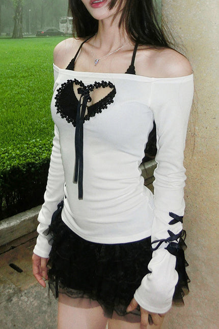 Off Shoulder Heart Design Y2K Top