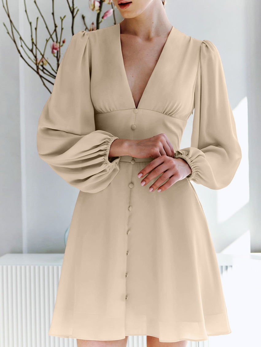 Chiffon V-neck Long-sleeve Dress