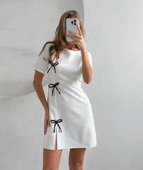 BOW SIDE SLIT MINI DRESS