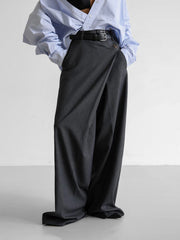 Irregular Wide-Leg High-Waist Floor-Length Trousers No belt