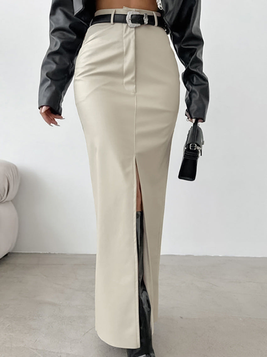 Matte Leather Straight Skirt