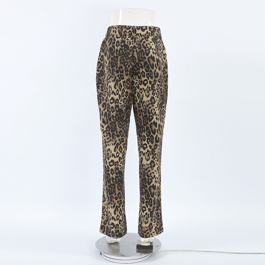 Leopard Print High Waist Long Pants