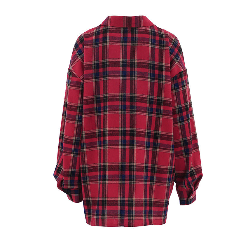 Retro Plaid Loose Long Sleeved Shirt