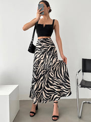Zebra Print Midi Skirt