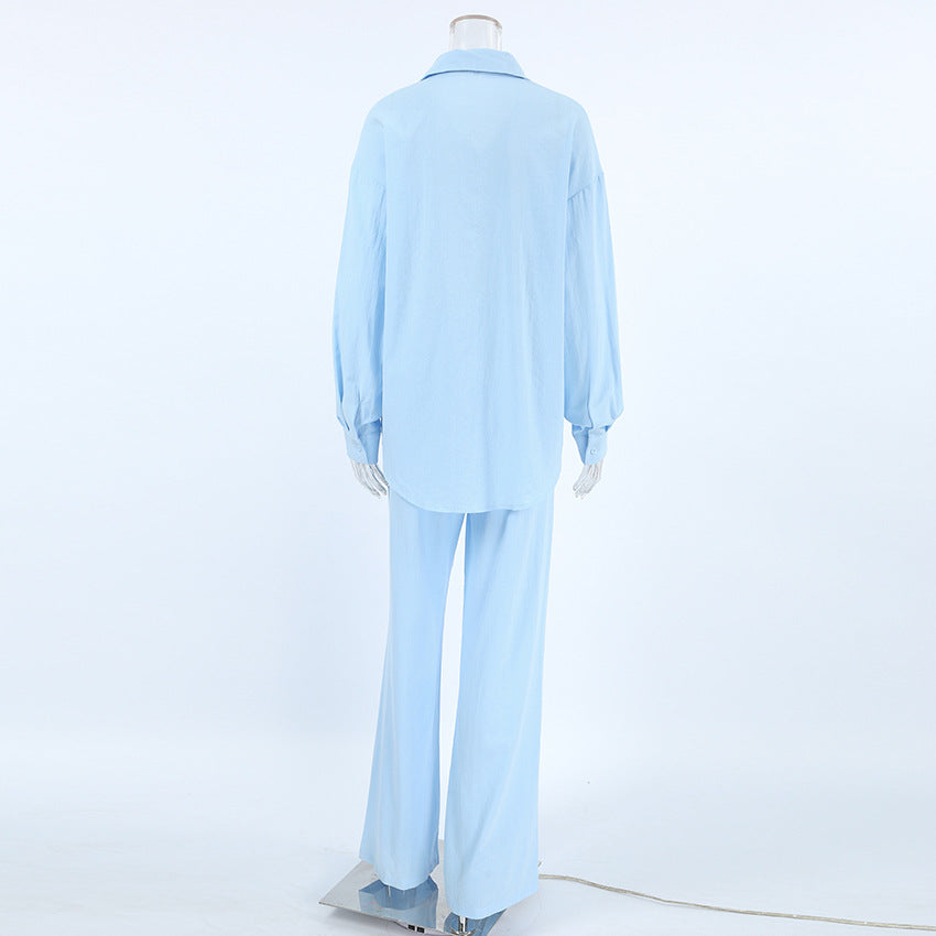 Cotton And Linen Loose Long-Sleeved Trousers Suit