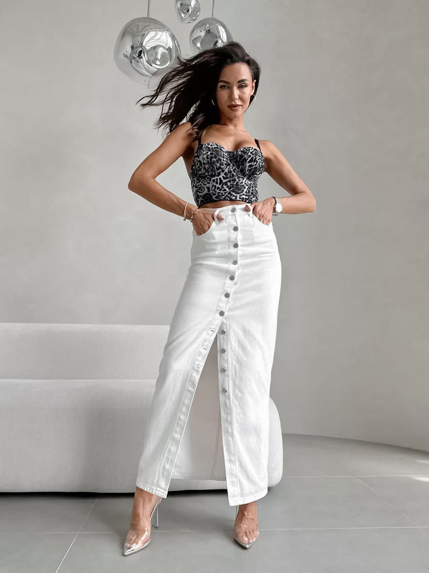 Button Down Cotton Maxi Skirt