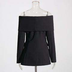 Off The Shoulder Long Sleeve Single Button Split Front Blazer