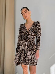 Leopard Print V-neck Slim Fit Dress