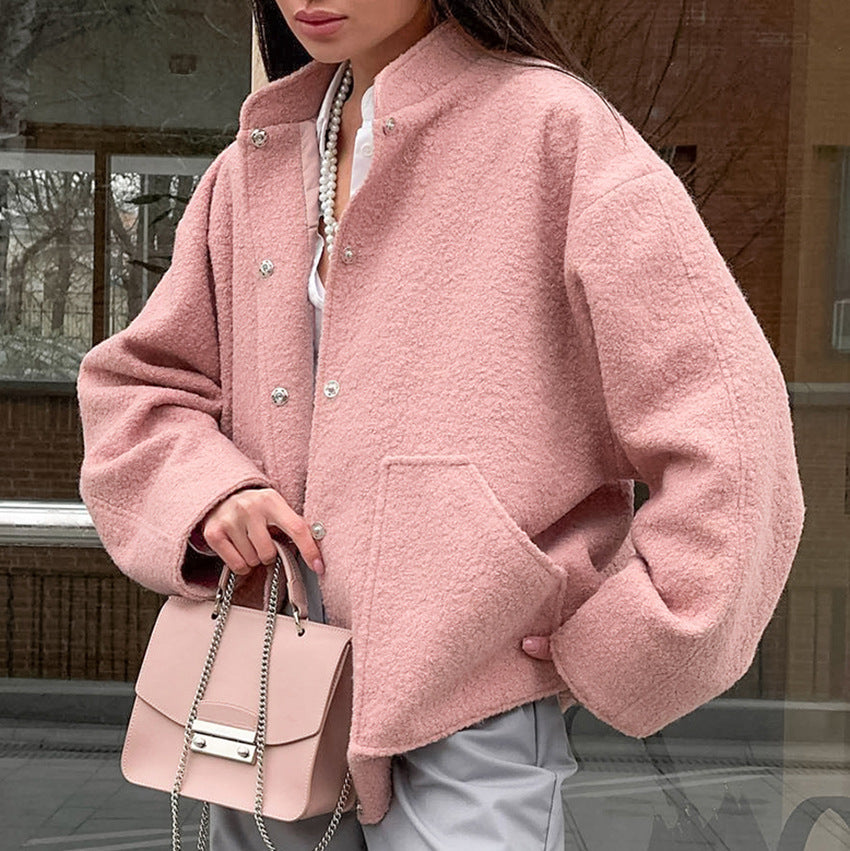 Woolen Pink Pockets Coat