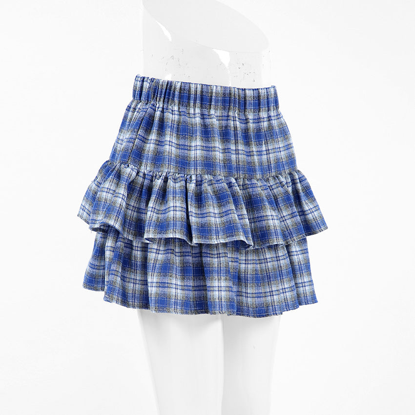 Cotton Blue Plaid Skirt