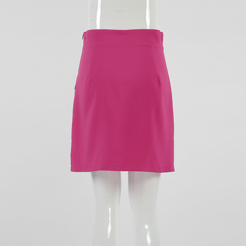 Pink High Waist Flap Detail Straight Skirt