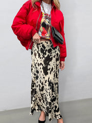 Cow Print Satin Maxi Skirt