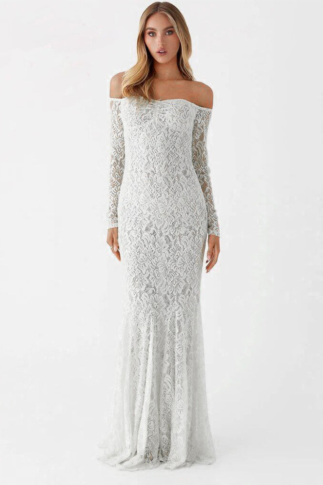 Lace Off Shoulder Long Sleeve Wedding Dress