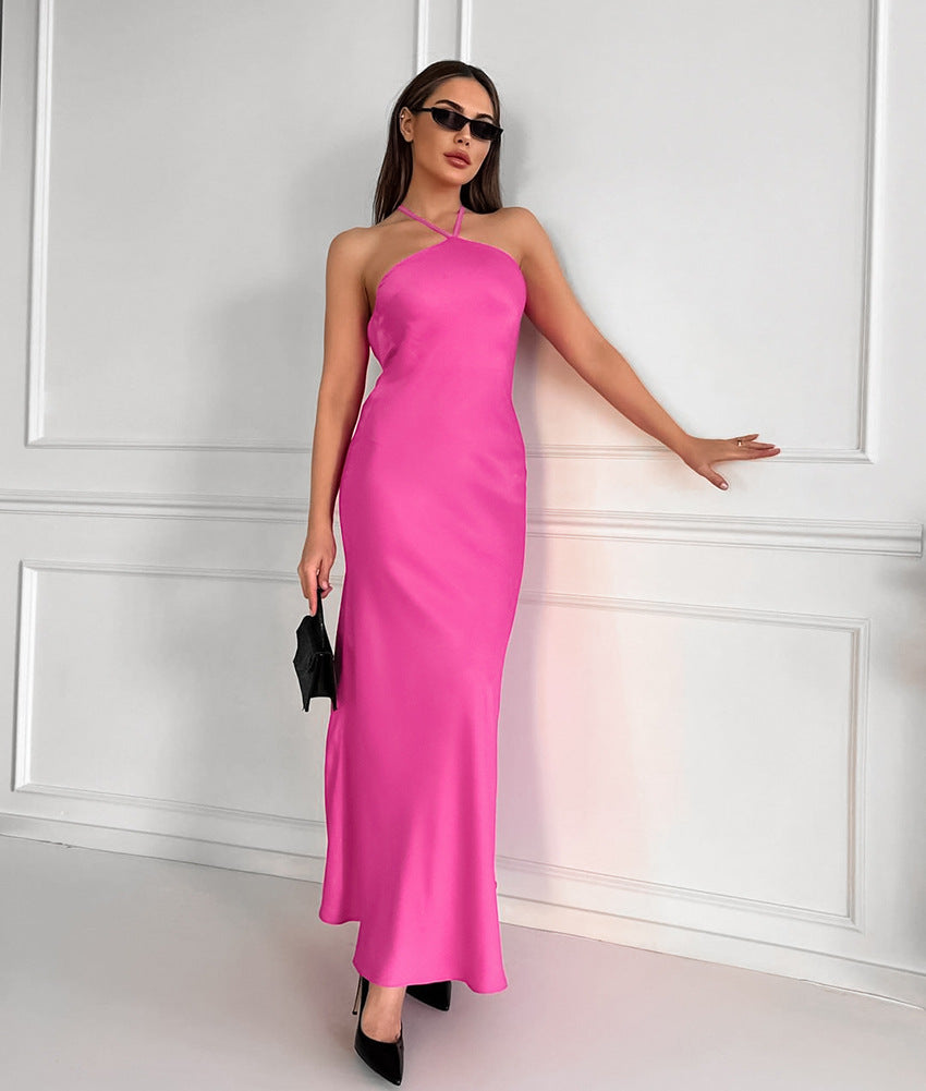 Satin Sleeveless Halter Maxi Dress