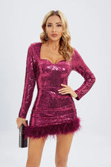 Oakley Pink Feather Sequin Mini Dress - Catchall