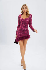 Oakley Pink Feather Sequin Mini Dress - Catchall