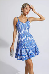 Paislee Blue Cutout Ruffle Mini Dress