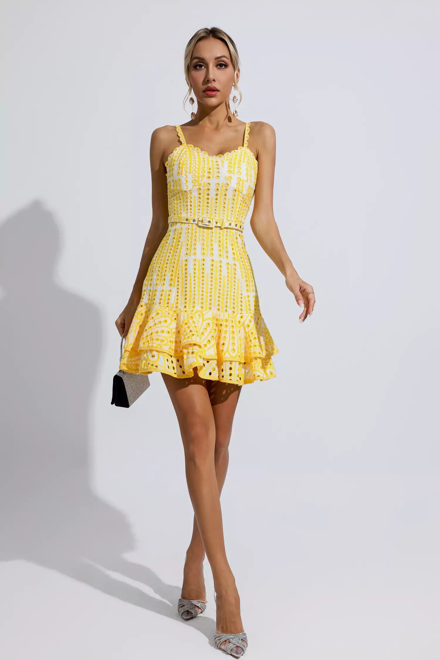 Paislee Yellow Cutout Ruffle Mini Dress