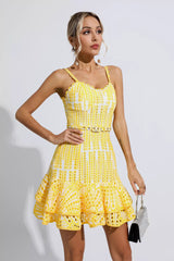 Paislee Yellow Cutout Ruffle Mini Dress