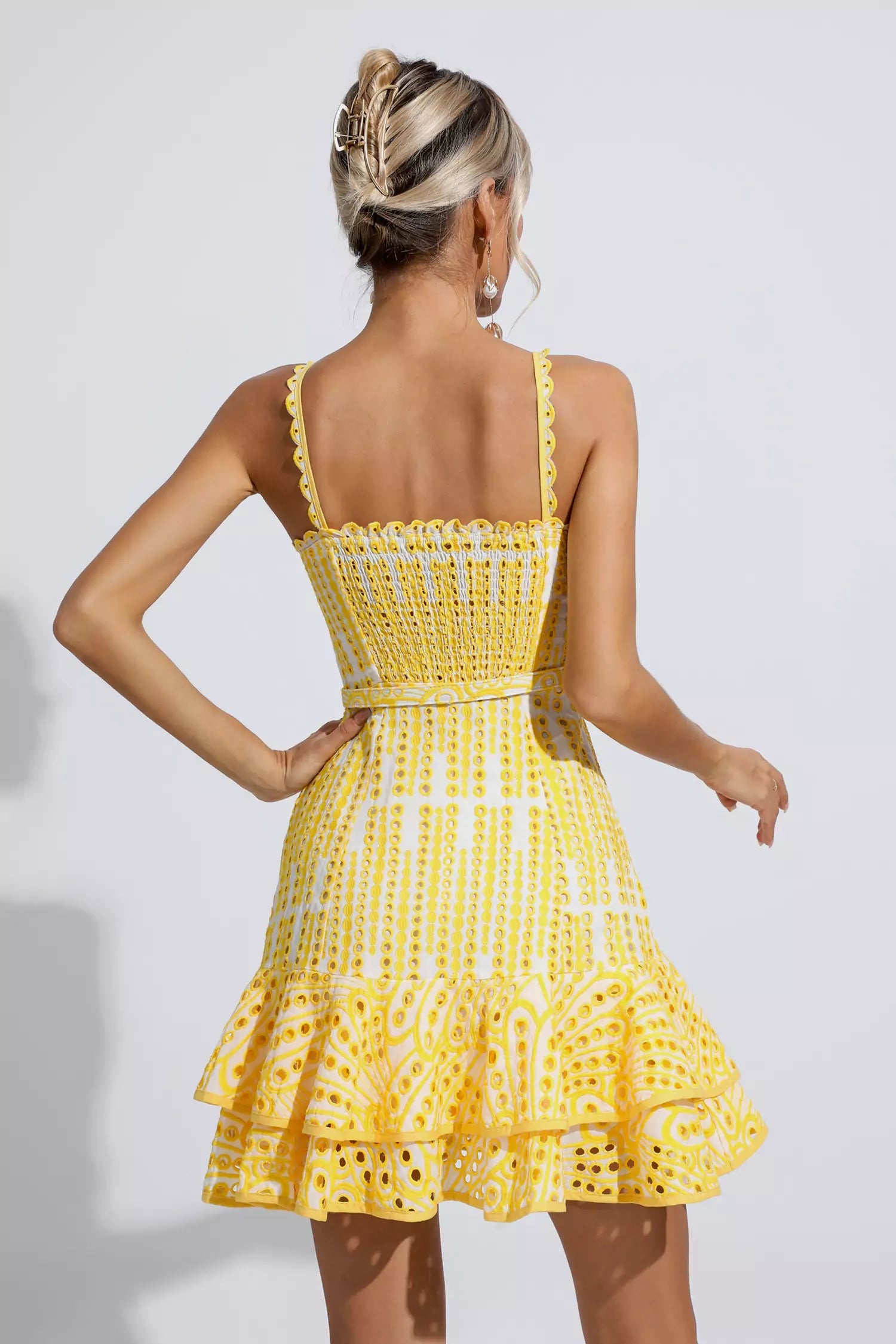 Paislee Yellow Cutout Ruffle Mini Dress