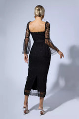 Palmer Black Mesh Midi Dress