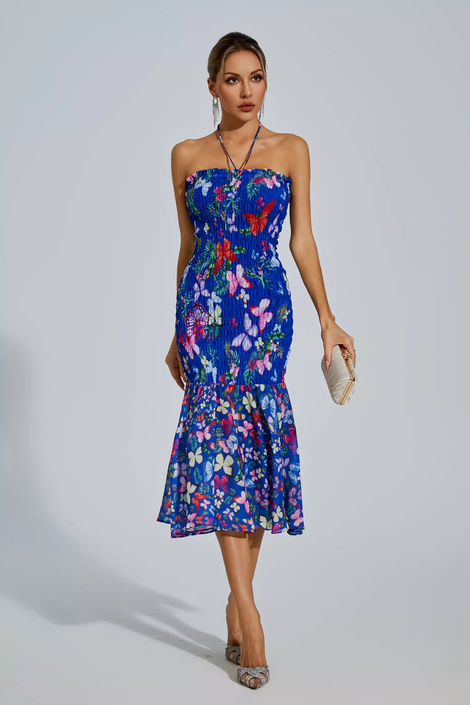 Paloma Blue Butterfly Printed Halter Dress