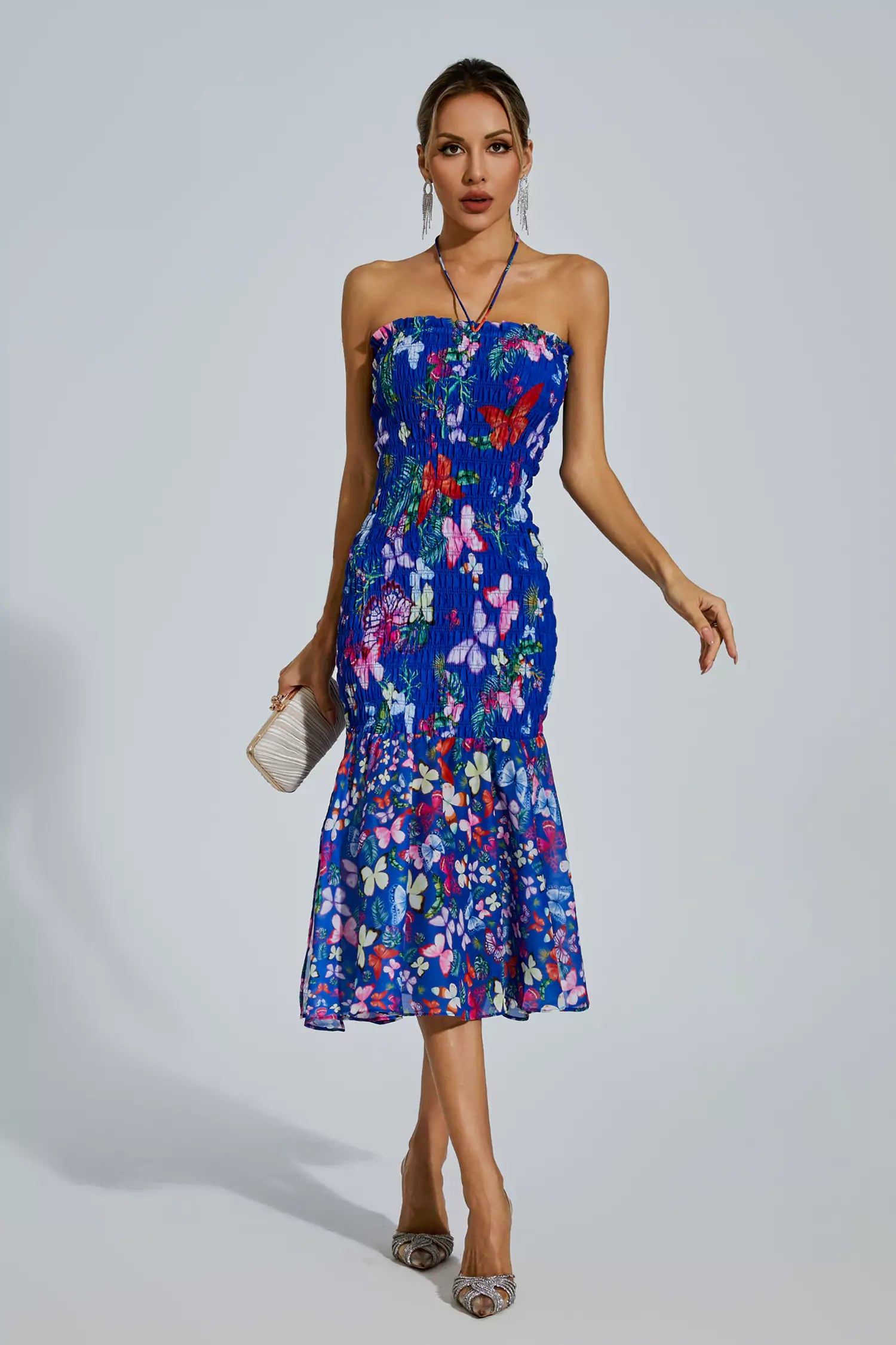 Paloma Blue Butterfly Printed Halter Dress