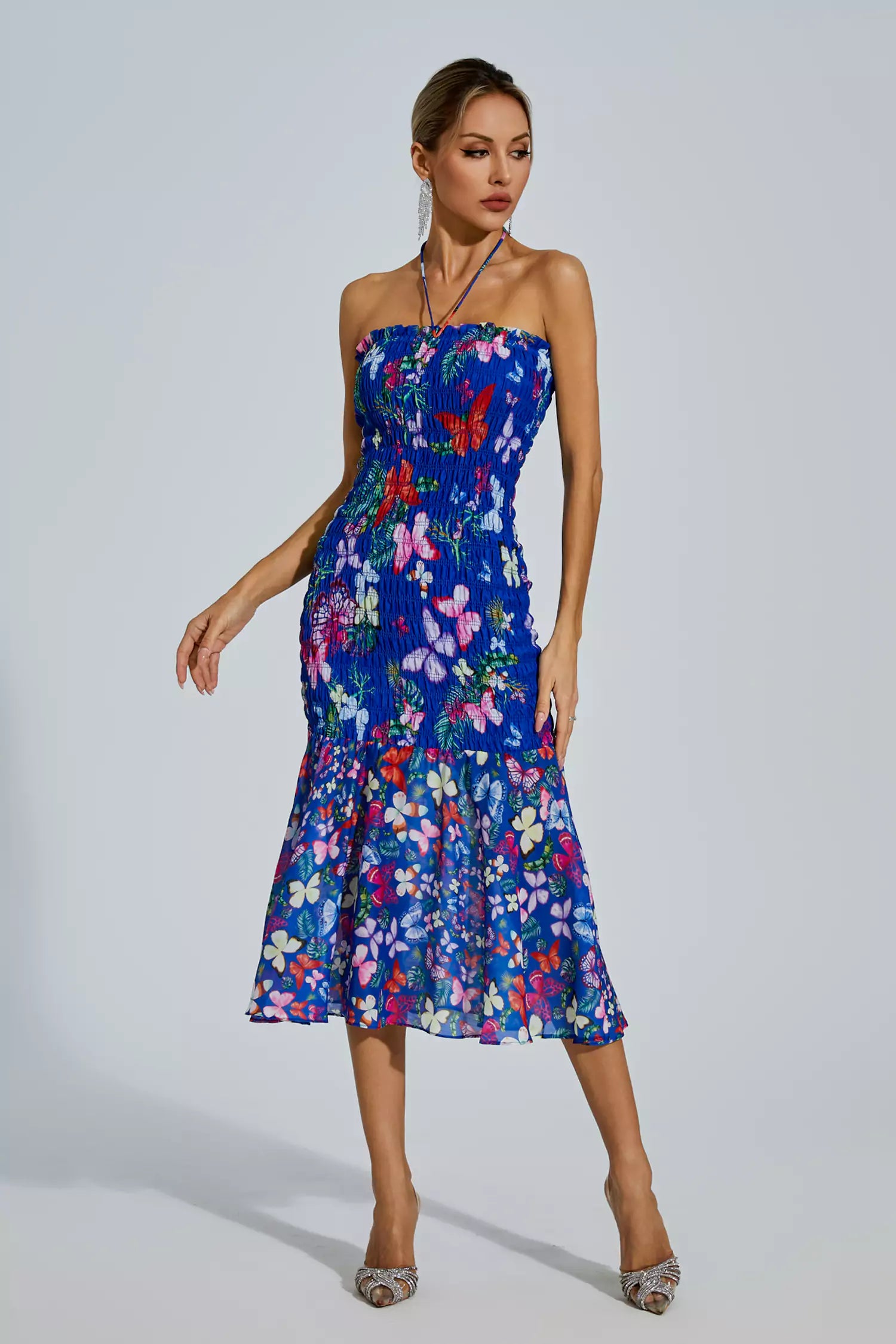 Paloma Blue Butterfly Printed Halter Dress