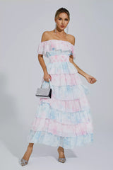 Paola Blue Pink Colored Ruched Dress