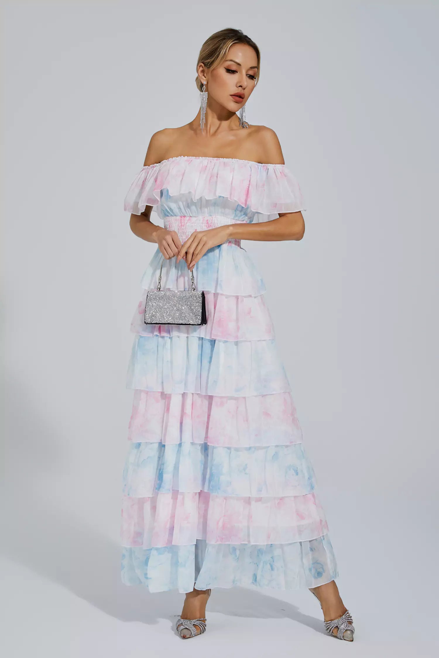 Paola Blue Pink Colored Ruched Dress