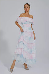 Paola Blue Pink Colored Ruched Dress