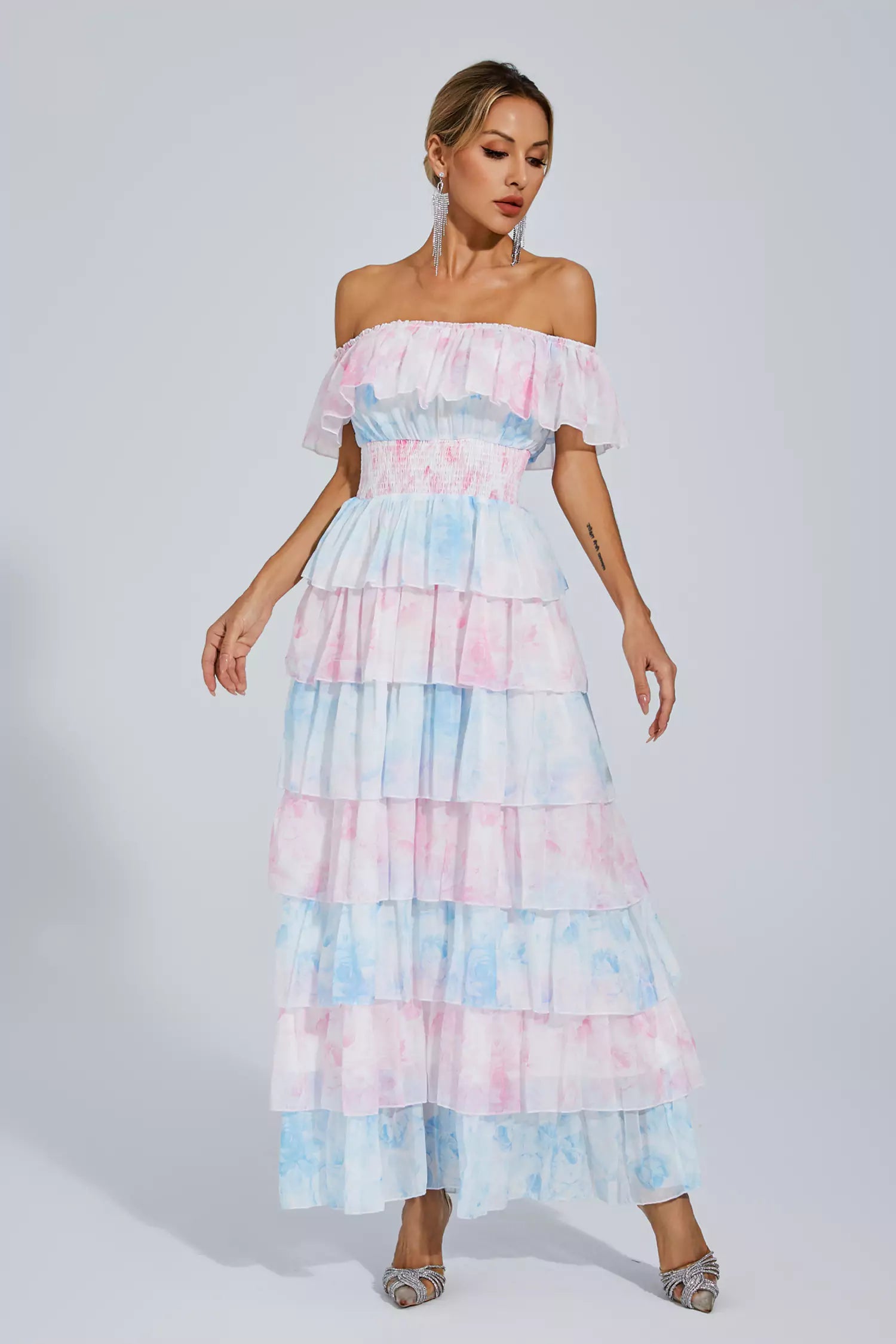 Paola Blue Pink Colored Ruched Dress