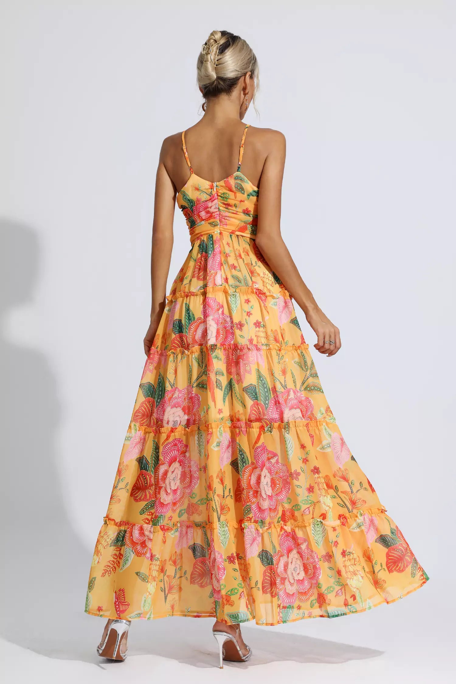 Paris Yellow Halterneck Floral Maxi Dress