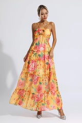 Paris Yellow Halterneck Floral Maxi Dress