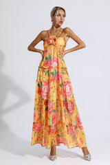 Paris Yellow Halterneck Floral Maxi Dress