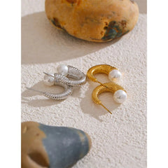 Pearl Ribbed Small Hoop Earrings