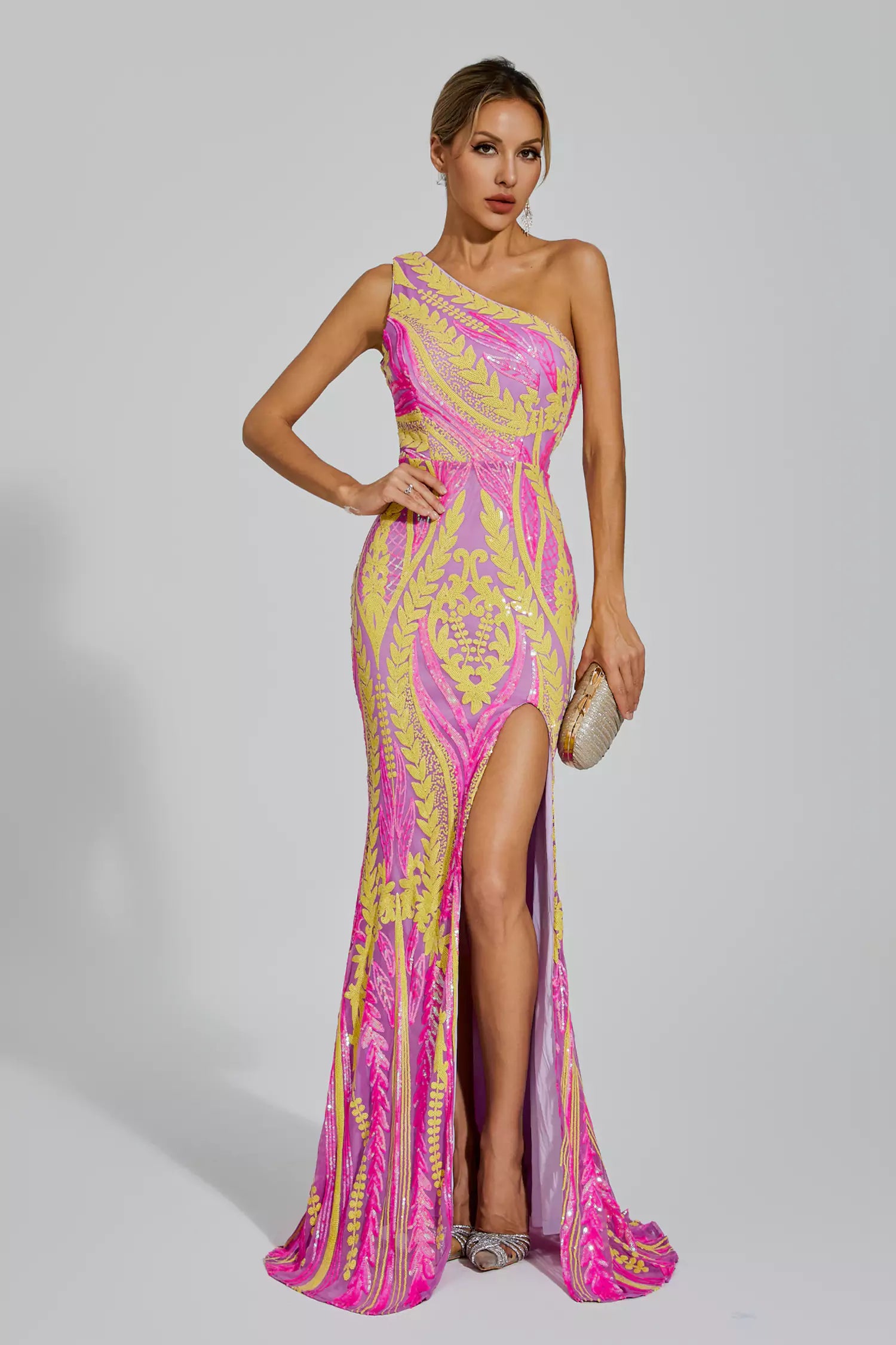 Phelps Yellow Pink Colored Maxi Dress