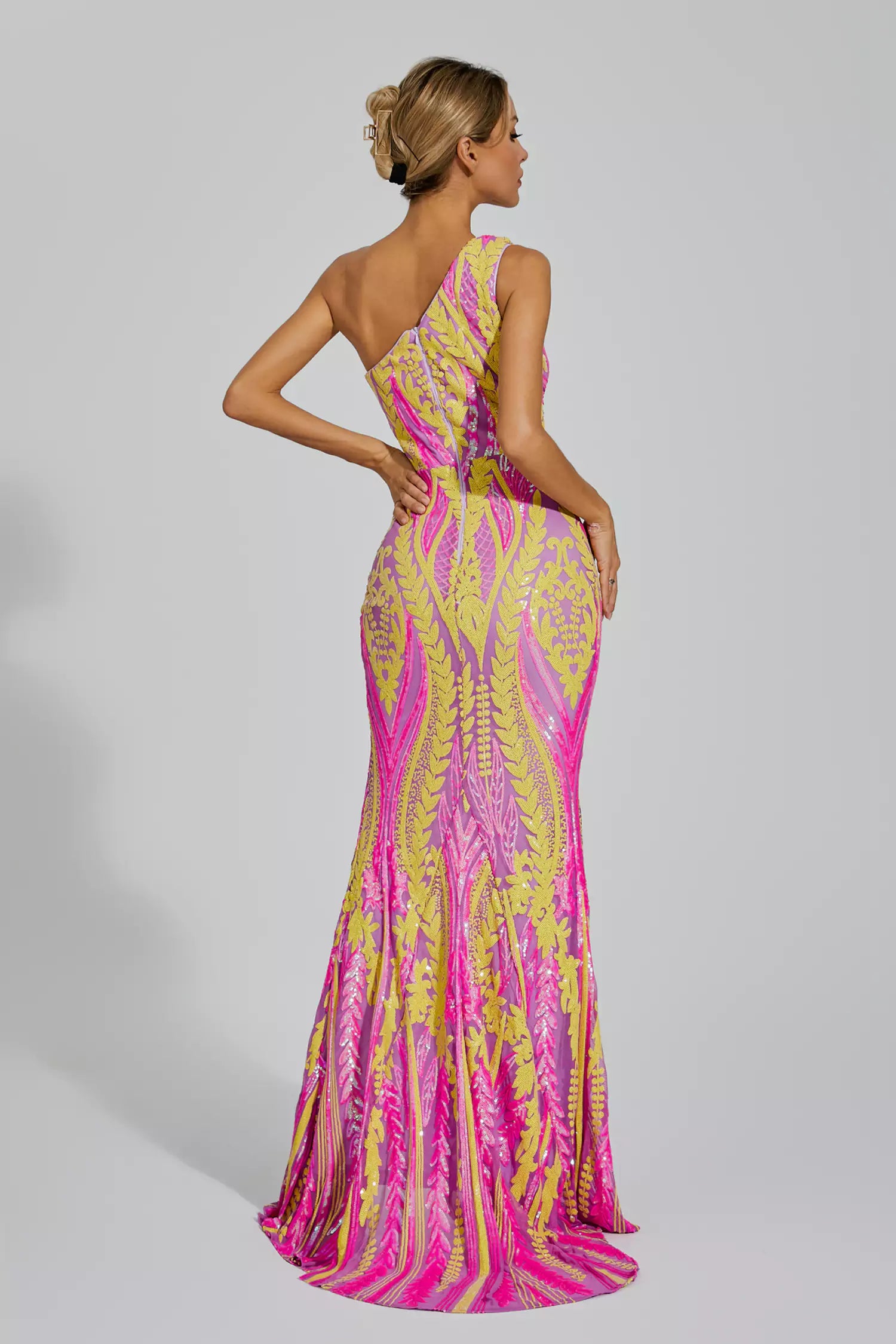 Phelps Yellow Pink Colored Maxi Dress