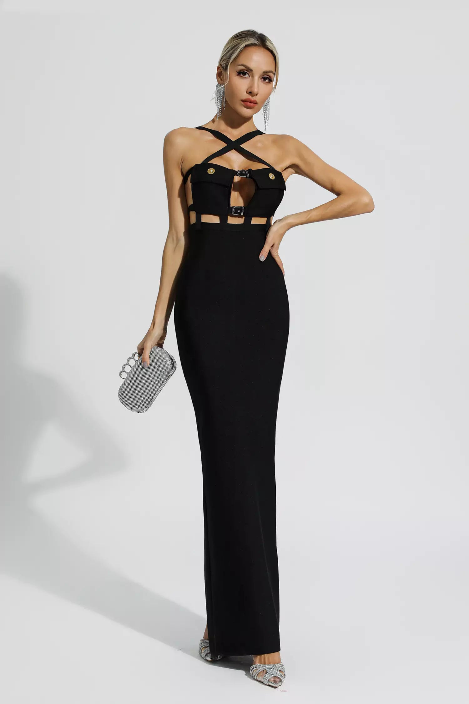 Priscilla Black Halternecck Bandage Dress