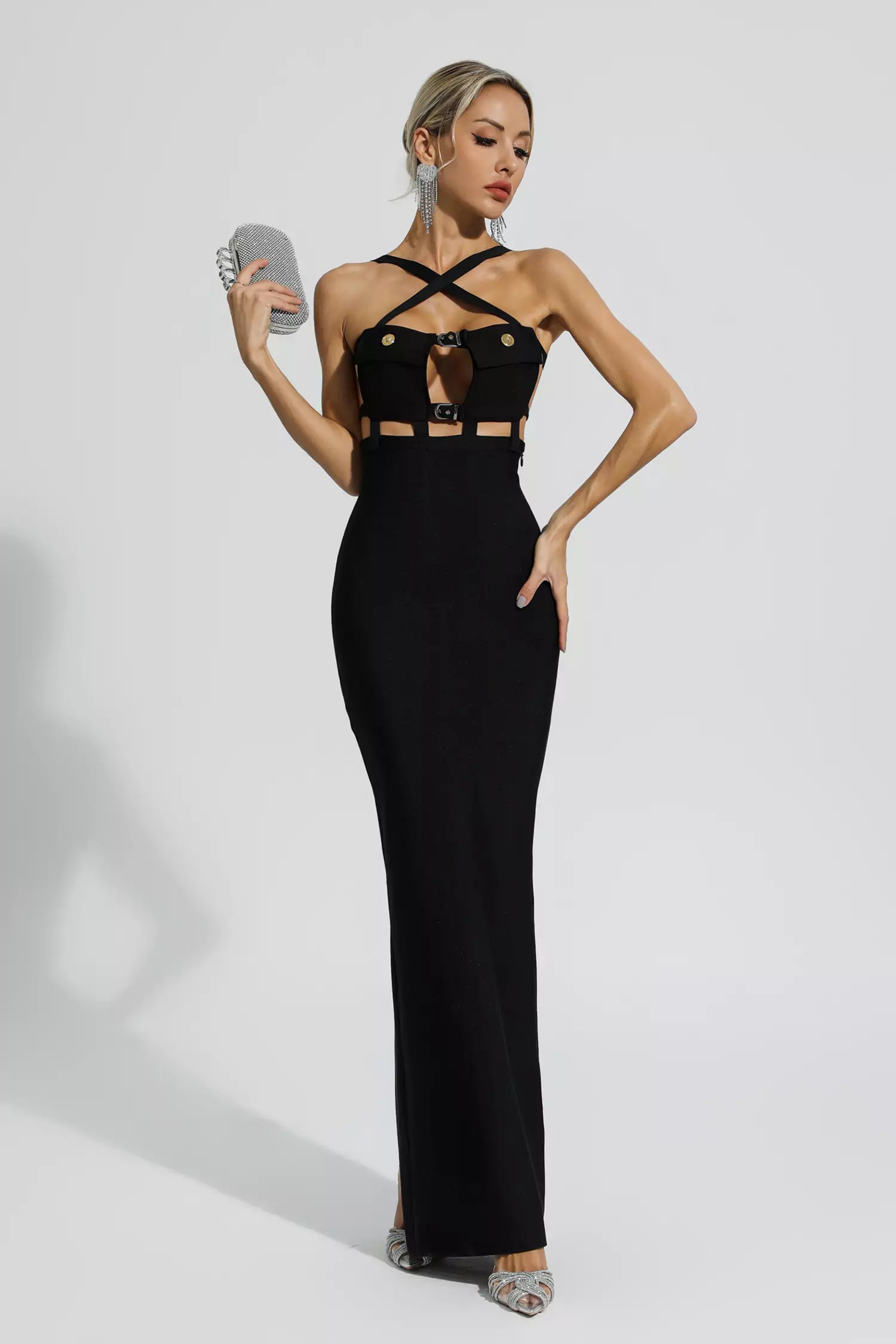 Priscilla Black Halternecck Bandage Dress