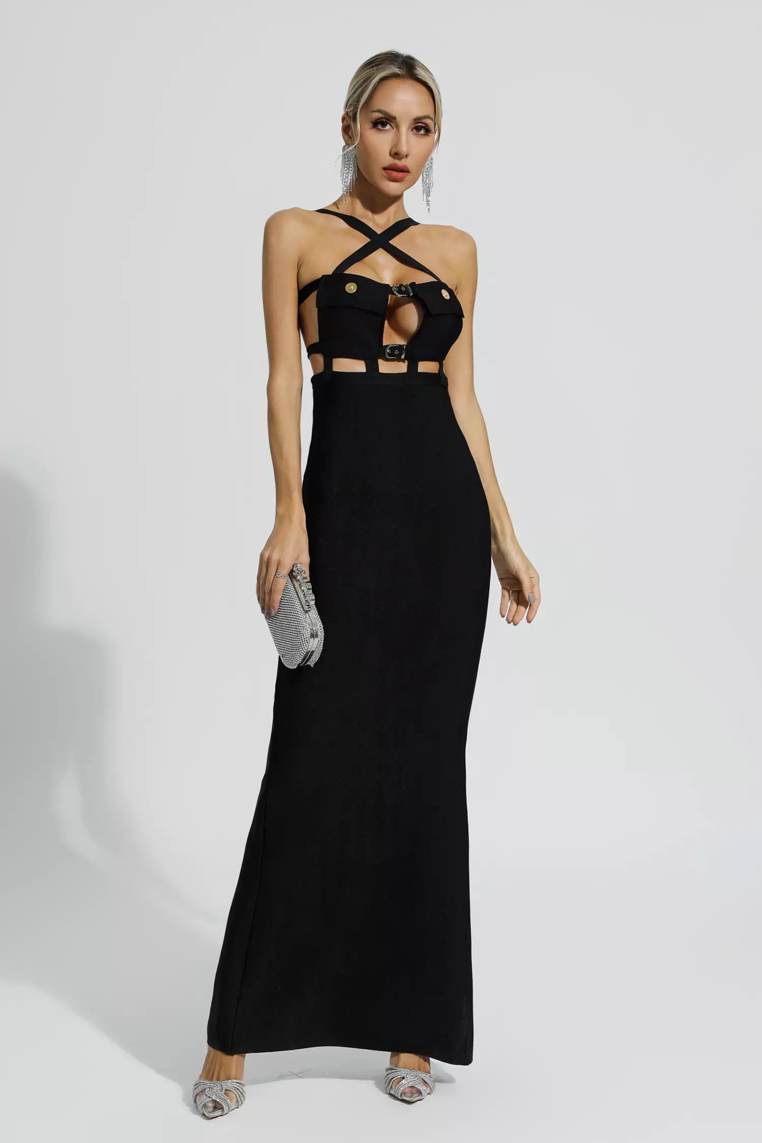 Priscilla Black Halterneck Bandage Dress