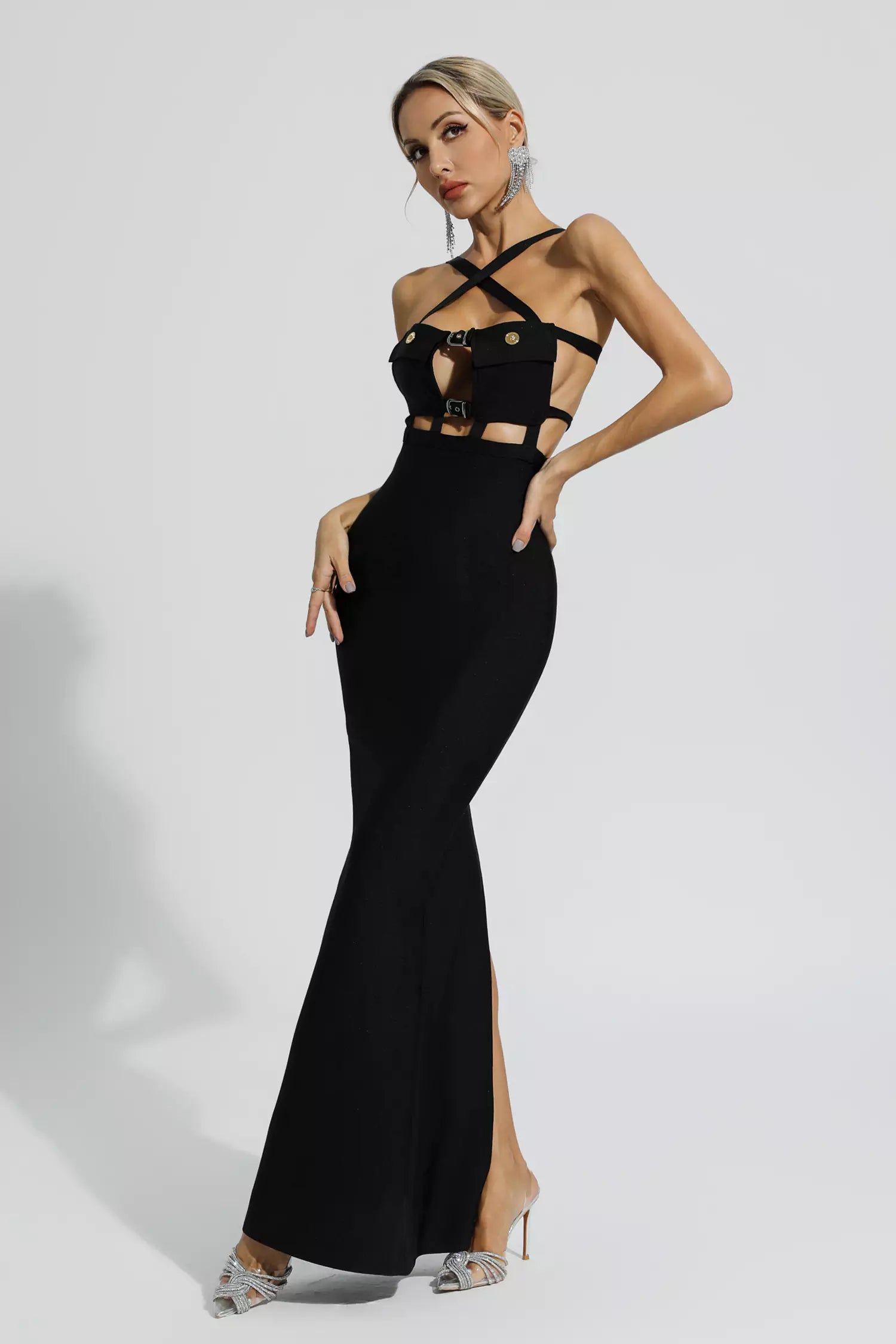 Priscilla Black Halterneck Bandage Dress