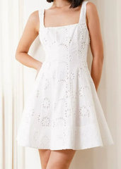 Linen SquAre Neck Mini Dress - RICE