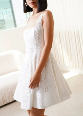 Linen SquAre Neck Mini Dress - RICE