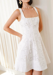 Linen SquAre Neck Mini Dress - RICE