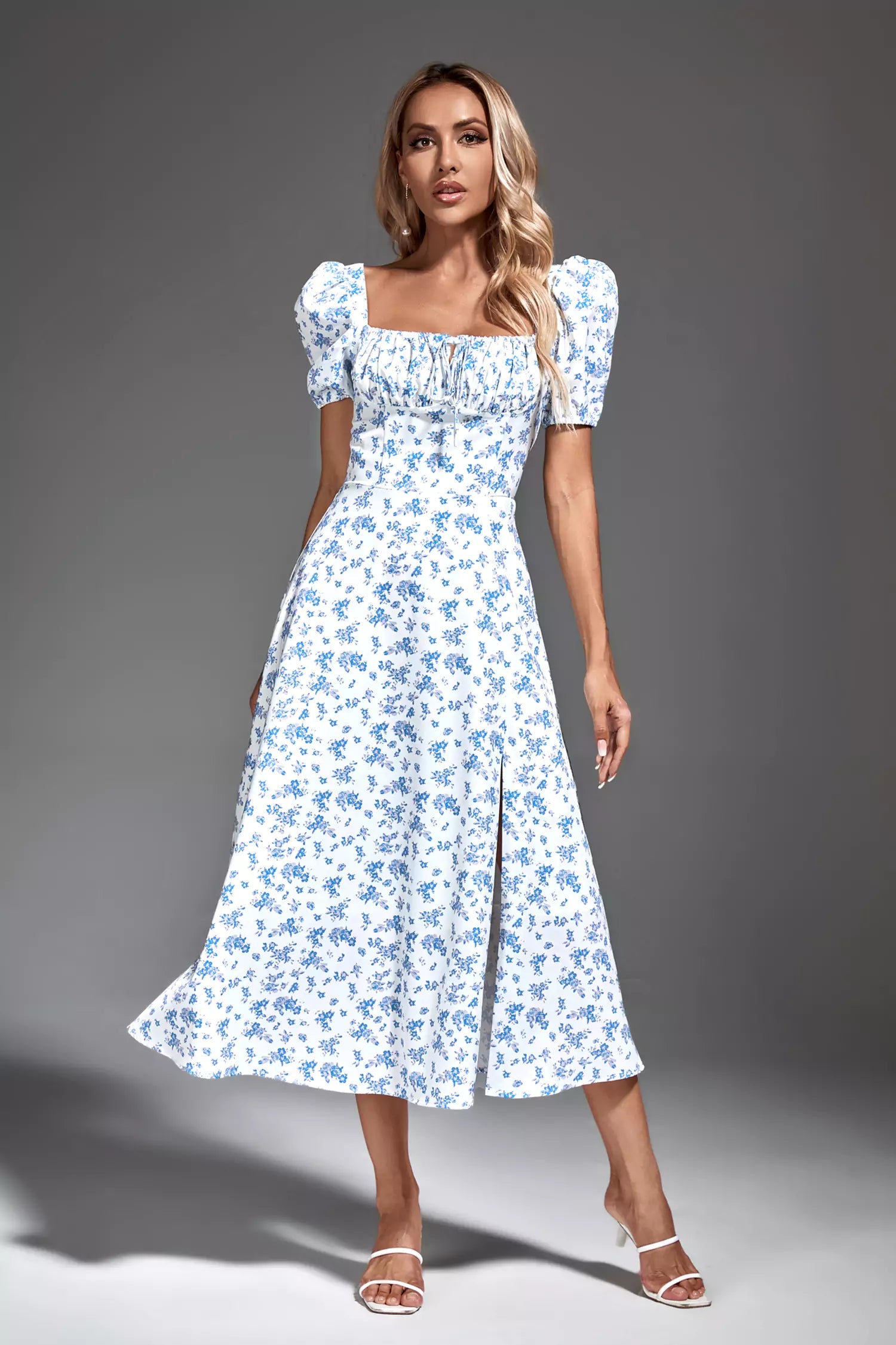 Raelyn Blue French Floral Midi Dress