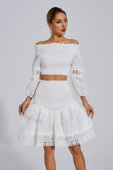 Raina White One-Shoulder Embroidered Set