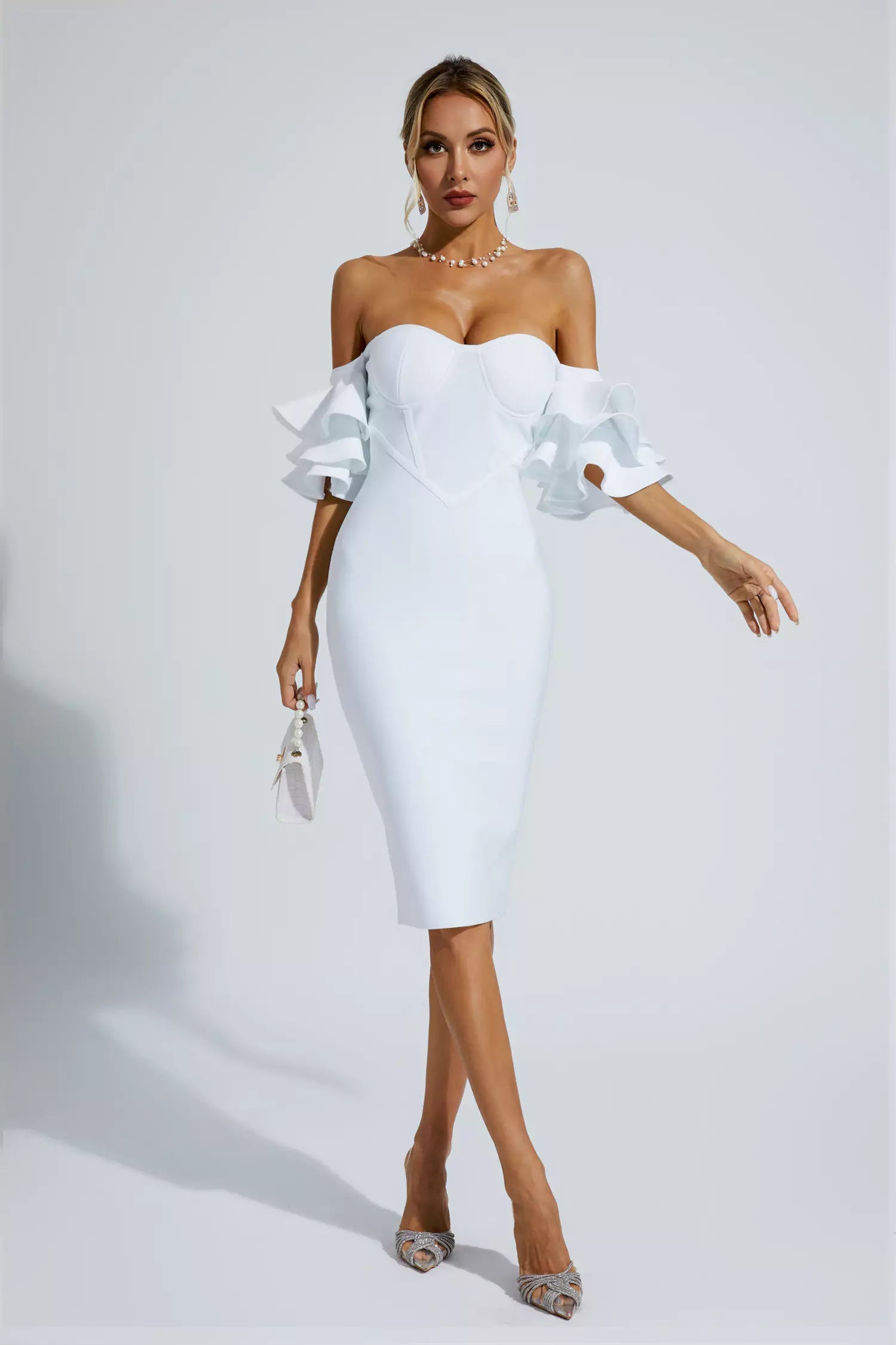 Raya White Bandage Bridesmaid Midi Dress - Catchall