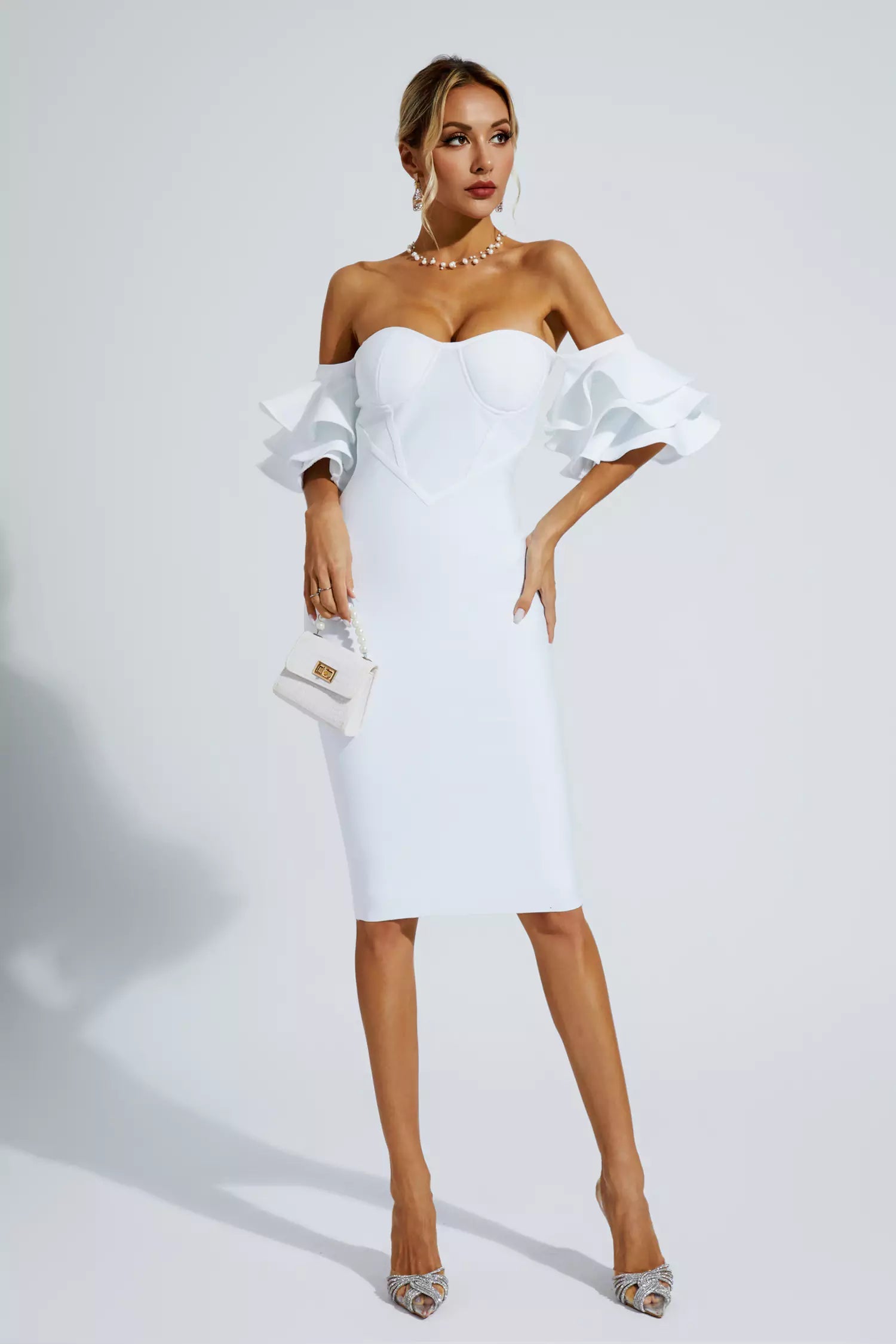 Raya White Bandage Bridesmaid Midi Dress - Catchall