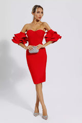 Raya Red Bandage Bridesmaid Midi Dress